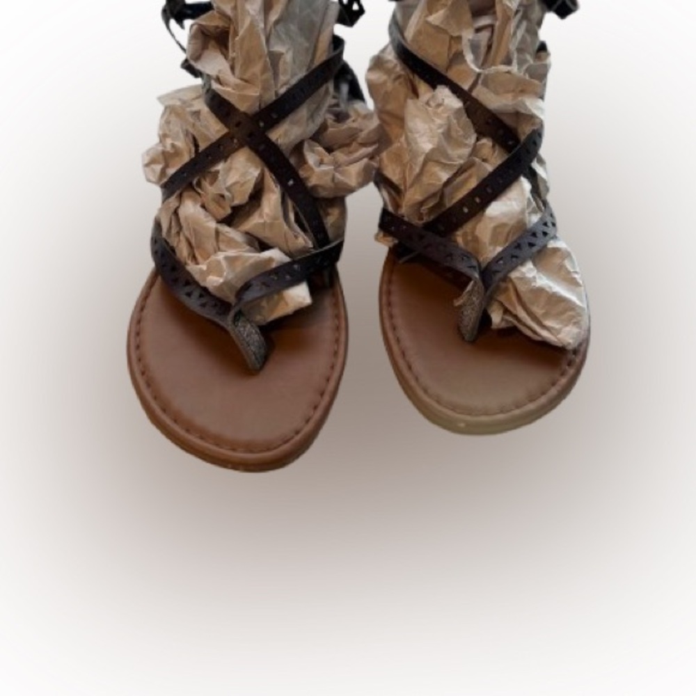 Report Black Gladiator Sandals with Zipper Closure